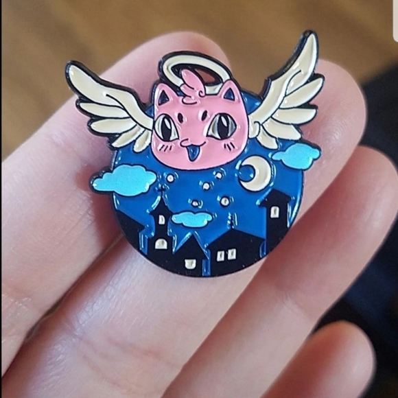 2 for $13 Angel Kitty Cat Watching Over Enamel Pin - Picture 2 of 6
